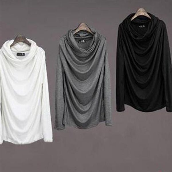 large size tide long men sleeved collar pile pleated slim bottoming cap autumn fashion, White;black
large size tide long men sleeved collar pile pleated slim bottoming cap autumn fashion, White;black