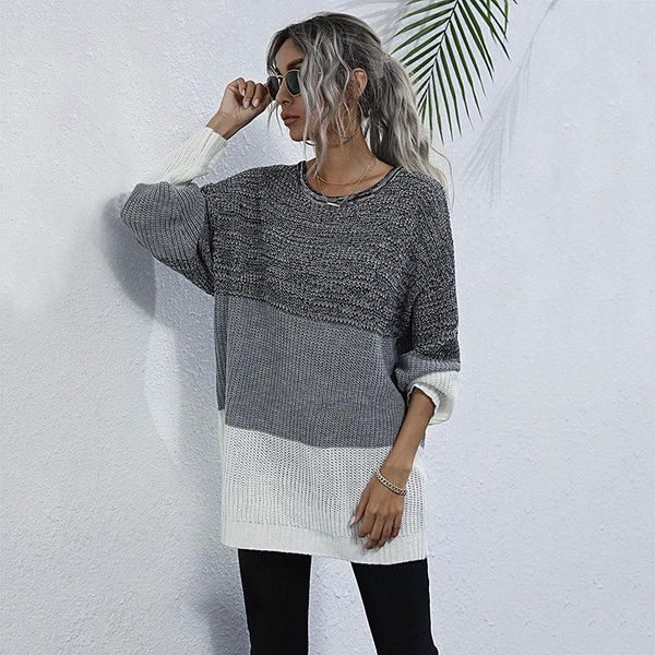 the stitching hit-color knitwear fashion europe and united states medium-length sweater women's sweaters, White;black
the stitching hit-color knitwear fashion europe and united states medium-length sweater women's sweaters, White;black