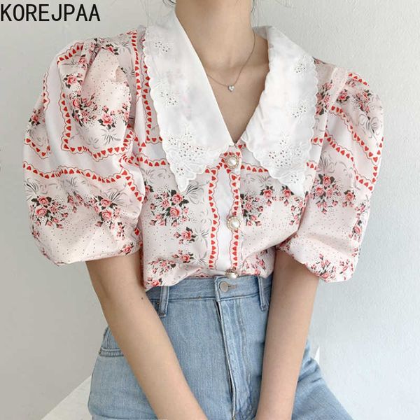 korejpaa women shirt summer korean western style vintage lapel embroidery chic button puff sleeve chiffon print blouses 210526, White
korejpaa women shirt summer korean western style vintage lapel embroidery chic button puff sleeve chiffon print blouses 210526, White