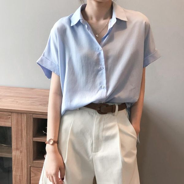 women's blouses & shirts summer office lady solid and casual turn-drow collar shirt for women elegant short sleeve loose blouse womans, White
women's blouses & shirts summer office lady solid and casual turn-drow collar shirt for women elegant short sleeve loose blouse womans, White