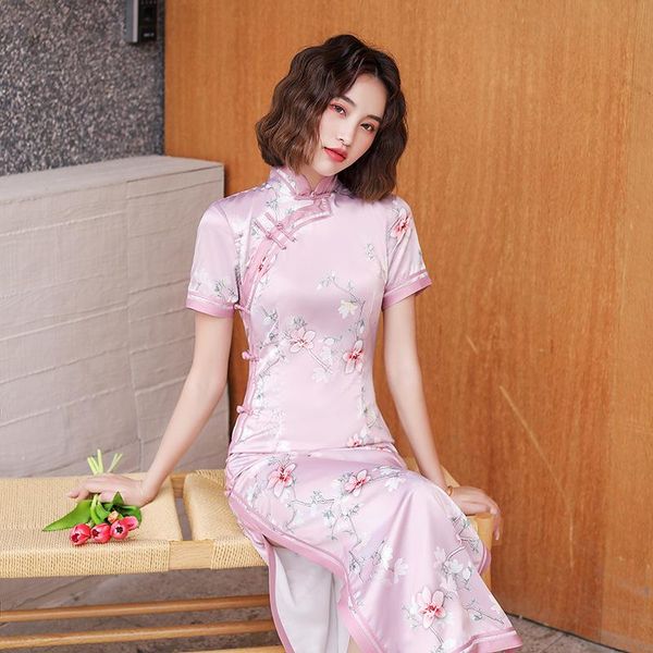 ethnic clothing pink vestidos improved qipao elegant satin floral printed cheongsams traditional mandarin collar chinese dress formal gown, Red
ethnic clothing pink vestidos improved qipao elegant satin floral printed cheongsams traditional mandarin collar chinese dress formal gown, Red