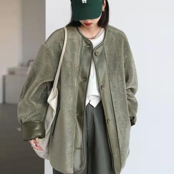 women's fur & faux hstar winter warm plush coat korean style women pockets loose casual jacket clothes full sleeve round neck elegant t, Black
women's fur & faux hstar winter warm plush coat korean style women pockets loose casual jacket clothes full sleeve round neck elegant t, Black