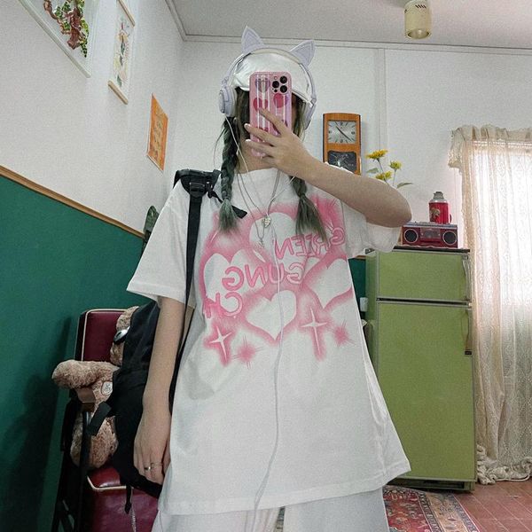 women's t-shirt street hip hop brand girl retro love printing loose size half sleeve short t-shirts for men and women tees, White
women's t-shirt street hip hop brand girl retro love printing loose size half sleeve short t-shirts for men and women tees, White