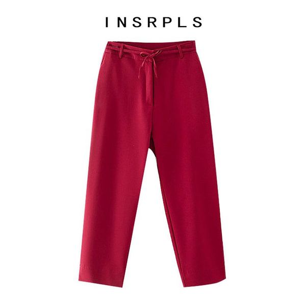women fashion with tied straight red pants vintage high waist zipper female ankle trousers mujer women's & capris, Black;white 
women fashion with tied straight red pants vintage high waist zipper female ankle trousers mujer women's & capris, Black;white