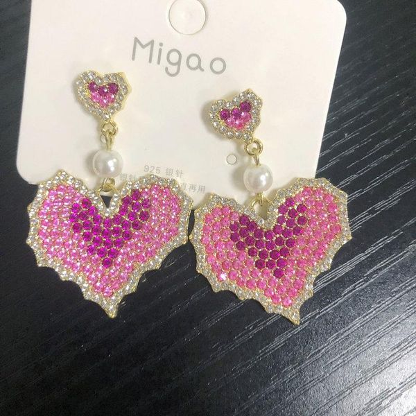 hoop & huggie bilincolor fashion big pink heart drop earring for women, Golden;silver
hoop & huggie bilincolor fashion big pink heart drop earring for women, Golden;silver