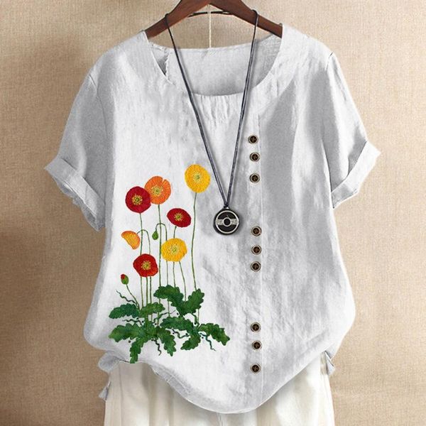 women's blouses & shirts women summer short sleeve flower print loose boho blouse shirt casual o-neck bohemian embroidered womens and, White
women's blouses & shirts women summer short sleeve flower print loose boho blouse shirt casual o-neck bohemian embroidered womens and, White