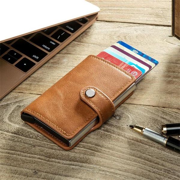 card holders portable men's wallet practical multifunctional holder automatic buckle pu leather bank business id, Brown;gray
card holders portable men's wallet practical multifunctional holder automatic buckle pu leather bank business id, Brown;gray