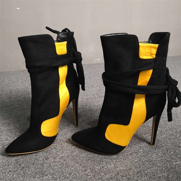real ps handmade womens high heels boots patchwork kid suede cross shoelace pointed-toe large size fashion winter ankle shoes d647, Black
real ps handmade womens high heels boots patchwork kid suede cross shoelace pointed-toe large size fashion winter ankle shoes d647, Black