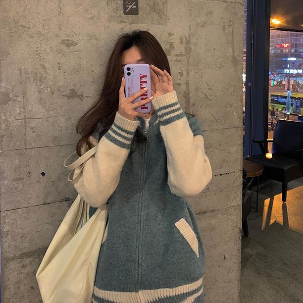 women's knits & tees cmaz real s college style color stitching thickened sweater cardigan, White
women's knits & tees cmaz real s college style color stitching thickened sweater cardigan, White