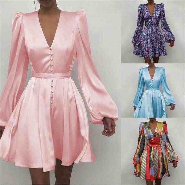 spring fashion 2021elegant women satin solid long sleeve button a-line mini casual loose v-neck party dress vestido, Black;gray
spring fashion 2021elegant women satin solid long sleeve button a-line mini casual loose v-neck party dress vestido, Black;gray