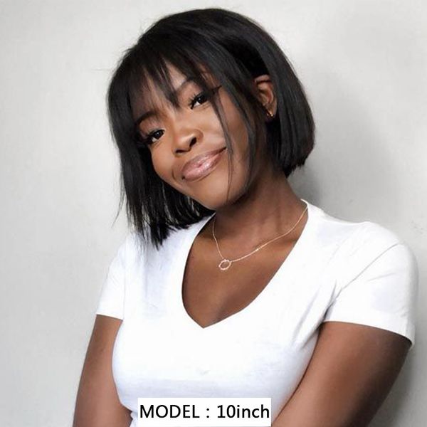 short bob wig with bangs straight brazilian hair wigs for women human hair glueless full machine made human hair wigs, Black
short bob wig with bangs straight brazilian hair wigs for women human hair glueless full machine made human hair wigs, Black