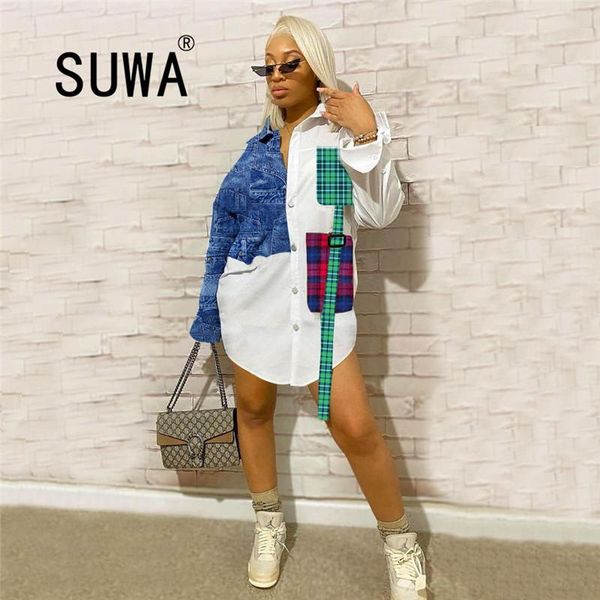 women shirts dress office lady long sleeve v-neck high waist mini white denim patchwork tunic robe streetwear wholesale casual dresses, Black;gray
women shirts dress office lady long sleeve v-neck high waist mini white denim patchwork tunic robe streetwear wholesale casual dresses, Black;gray