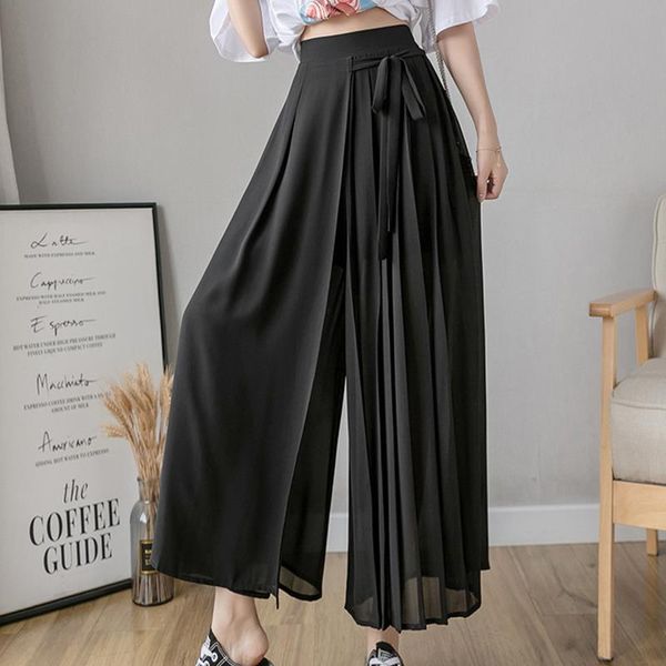 spring summer korean strawstring pleated women pants chiffon wide leg elastic waist leisure skirt plus size trousers, Black;white
spring summer korean strawstring pleated women pants chiffon wide leg elastic waist leisure skirt plus size trousers, Black;white