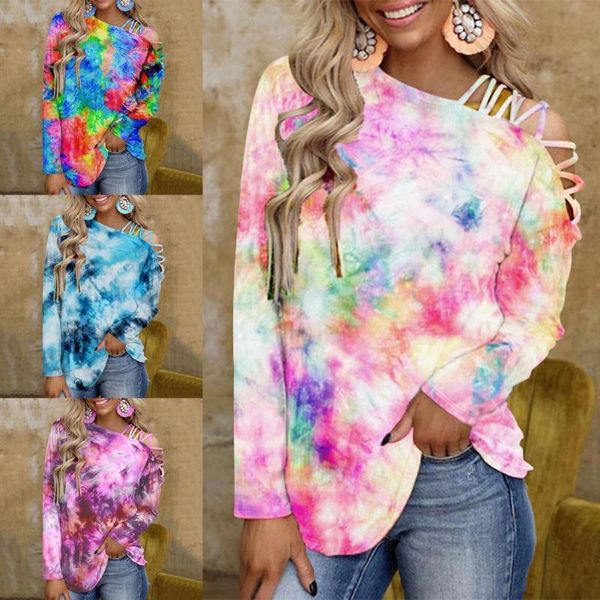 women's t-shirt women tie dye slant collar long sleeve off shoulder t shirt dating summer clothing, White
women's t-shirt women tie dye slant collar long sleeve off shoulder t shirt dating summer clothing, White