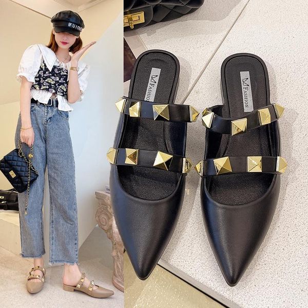 slippers 2021 summer women's bag half slipper women shoes sandals, Black