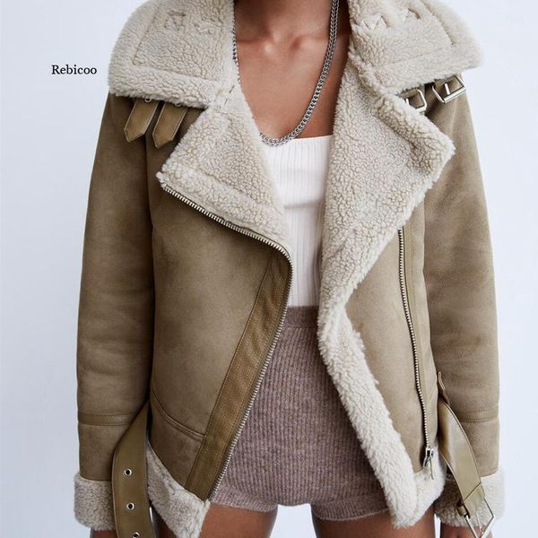women's fur & faux leather jacket women wool coat winter thick motorcycle jackets vintage suede lambswool coats loose outwear, Black
women's fur & faux leather jacket women wool coat winter thick motorcycle jackets vintage suede lambswool coats loose outwear, Black