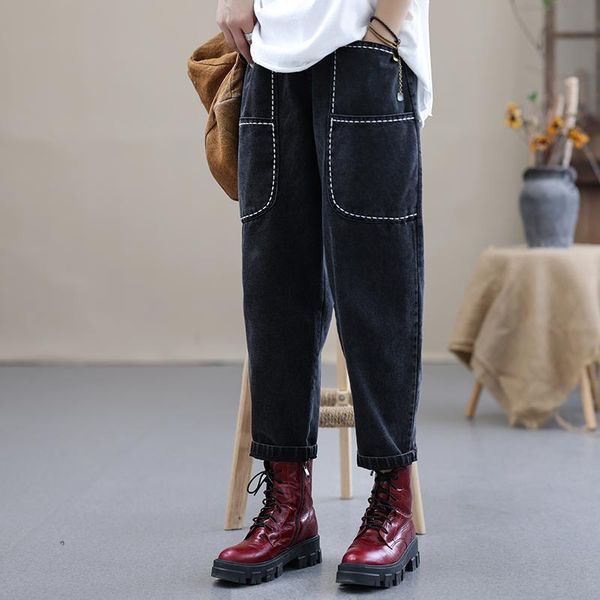 women's jeans 2021 arrival autumn women casual cotton denim patchwork ankle-length pants elastic waist loose harem black v110, Blue
women's jeans 2021 arrival autumn women casual cotton denim patchwork ankle-length pants elastic waist loose harem black v110, Blue