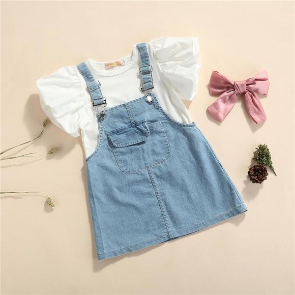 clothing sets 3pcs little girls outfit, summer sweet style solid color round collar puff short sleeve + bow princess suspender skirt, White
clothing sets 3pcs little girls outfit, summer sweet style solid color round collar puff short sleeve + bow princess suspender skirt, White