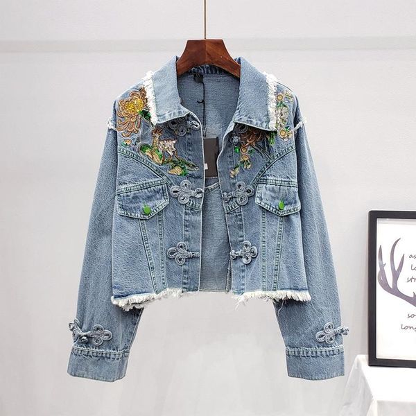 women's jackets blue floral embroidery casual women denim jacket 2021 spring vintage sequin long sleeve korean style female jeans coats, Black;brown
women's jackets blue floral embroidery casual women denim jacket 2021 spring vintage sequin long sleeve korean style female jeans coats, Black;brown