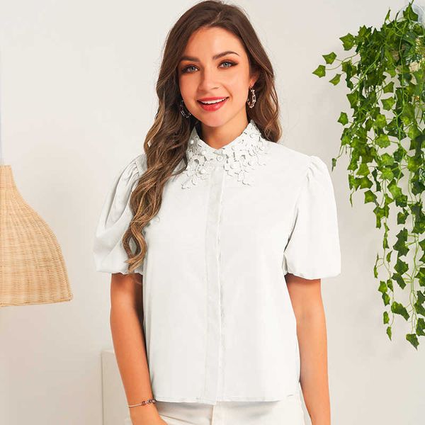 women's blouses & shirts 2021 summer women white lace pearls flower hollow collar breasted lantern short-sleeved sweet office
women's blouses & shirts 2021 summer women white lace pearls flower hollow collar breasted lantern short-sleeved sweet office