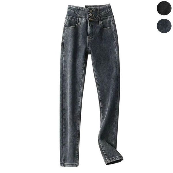 fashion casual woman clothes retro three-button zipper warm and velvet jeans skinny pants women's high waist slim stretch, Blue 
fashion casual woman clothes retro three-button zipper warm and velvet jeans skinny pants women's high waist slim stretch, Blue