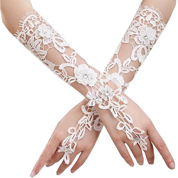women s formal banquet party bridal perforated lace wedding gloves gift, White
women s formal banquet party bridal perforated lace wedding gloves gift, White