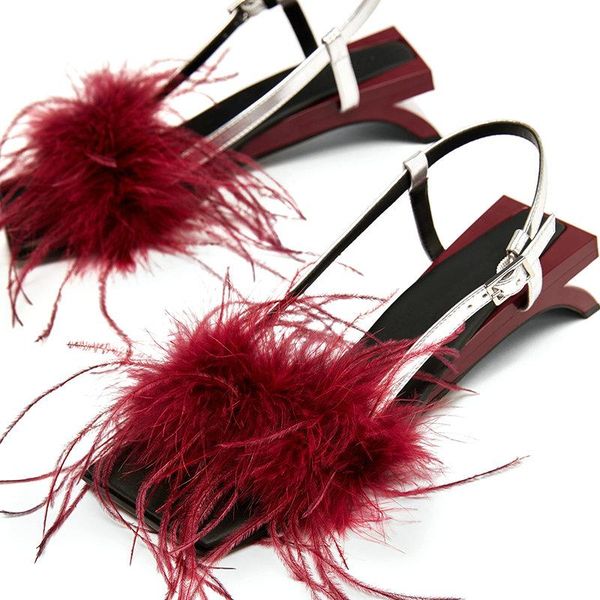 european station women's shoes wild vacation hhigh-heeled fur sandals feathers, Black
european station women's shoes wild vacation hhigh-heeled fur sandals feathers, Black