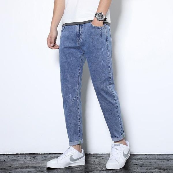 men's jeans skinny fashion brand spring and summer micro elastic thin long pants korean style cropped, Blue
men's jeans skinny fashion brand spring and summer micro elastic thin long pants korean style cropped, Blue