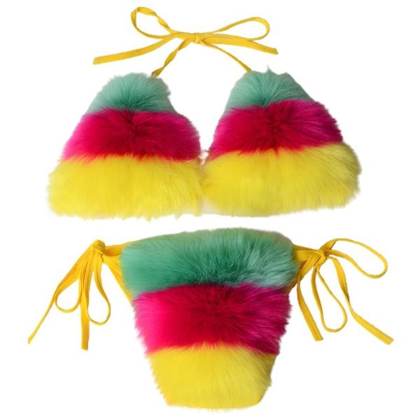 one-piece suits women 2pcs bikini set faux fur rainbow striped halter tie swimsuit clubwear a69a
one-piece suits women 2pcs bikini set faux fur rainbow striped halter tie swimsuit clubwear a69a