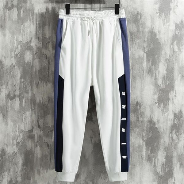 fashion patchwork streetwear joggers white women pants sweatpants ankle length loosetrack, Black