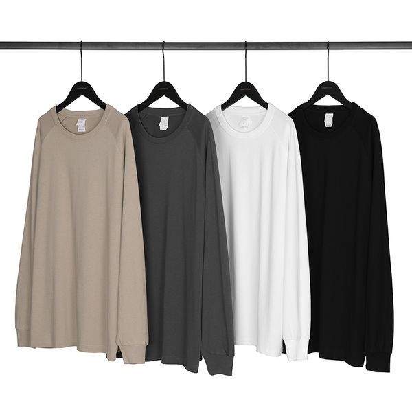 black white grey khaki heavy cotton knit collar t-shirt hip hop relaxed raglan long sleeve tee streetwear, White;black
black white grey khaki heavy cotton knit collar t-shirt hip hop relaxed raglan long sleeve tee streetwear, White;black