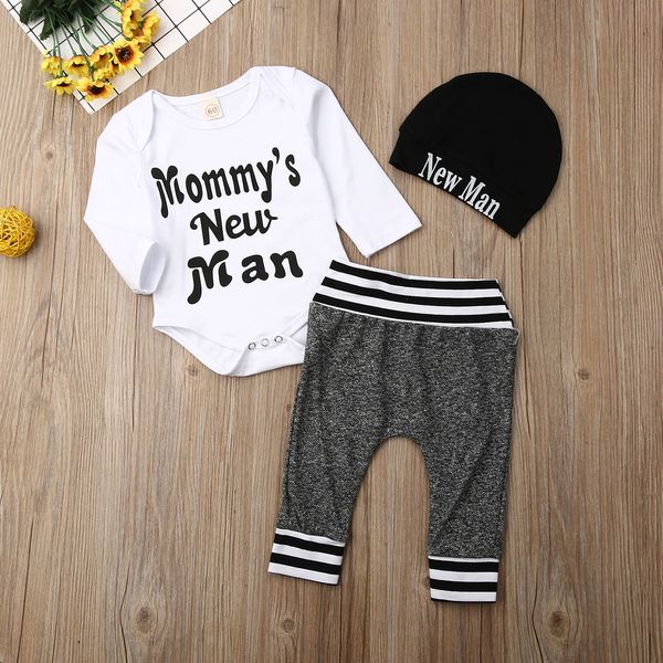 for newborn baby boy clothes mommys new man print long sleeve romper + pant +hat 3pcs bodysuit set outfit clothes, White
for newborn baby boy clothes mommys new man print long sleeve romper + pant +hat 3pcs bodysuit set outfit clothes, White