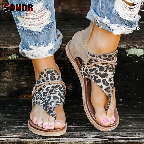women's leopard summer sandals 2021 large flat, Black