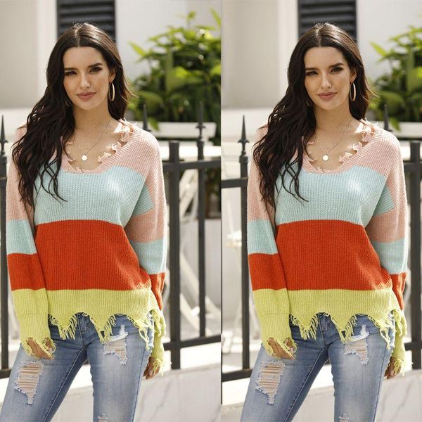 women's sweaters women long sleeve v-neck sweater ribbed knitted color block striped pullover vintage ripped distressed loose jumper, White;black
women's sweaters women long sleeve v-neck sweater ribbed knitted color block striped pullover vintage ripped distressed loose jumper, White;black