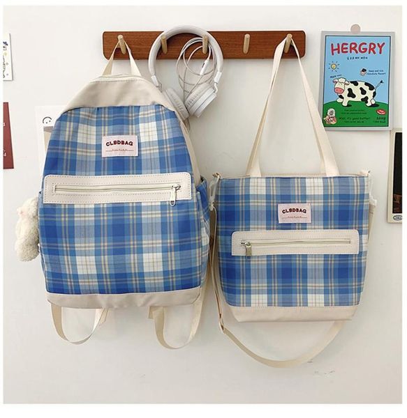 backpack 2pcs/set korea preppy style daily use plaid backpacks nylon shoulder bags rucksack for teenager girls travel mochila 2021
backpack 2pcs/set korea preppy style daily use plaid backpacks nylon shoulder bags rucksack for teenager girls travel mochila 2021