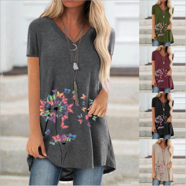 2021 european and american spring and summer new fashion printing loose medium length v-neck women's short sleeve t-shirt, White
2021 european and american spring and summer new fashion printing loose medium length v-neck women's short sleeve t-shirt, White
