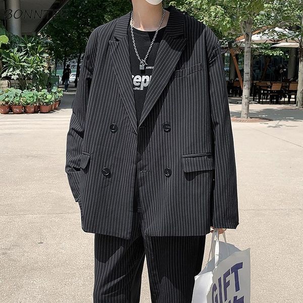 men's suits & blazers striped men double breasted handsome males trendy korean loose vintage streetwear suit's autumn coat, White;black
men's suits & blazers striped men double breasted handsome males trendy korean loose vintage streetwear suit's autumn coat, White;black