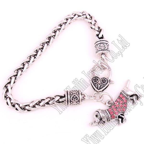 rhodium plated zinc studded with sparkling crystal dachshund cute dog pendant bracelet 20cm length link, chain, Black
rhodium plated zinc studded with sparkling crystal dachshund cute dog pendant bracelet 20cm length link, chain, Black