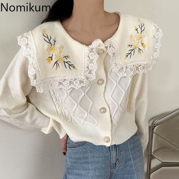 nomikuma korean sweet knitted cardigan lace patchwork floral embroidery turn-down collar sweater coat causal knitwear 6d712 210427, White
nomikuma korean sweet knitted cardigan lace patchwork floral embroidery turn-down collar sweater coat causal knitwear 6d712 210427, White