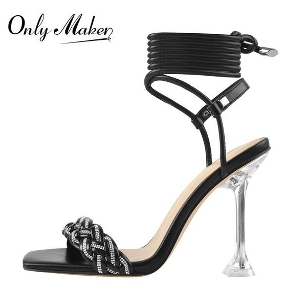 sandals onlymaker summer women's square toe woven clear metal thin high heel matte black ankle strap crystal decoration big size
sandals onlymaker summer women's square toe woven clear metal thin high heel matte black ankle strap crystal decoration big size