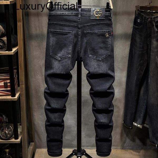 men's jeans black autumn high-end fashion brand elastic slim feet long pants version, Blue
men's jeans black autumn high-end fashion brand elastic slim feet long pants version, Blue