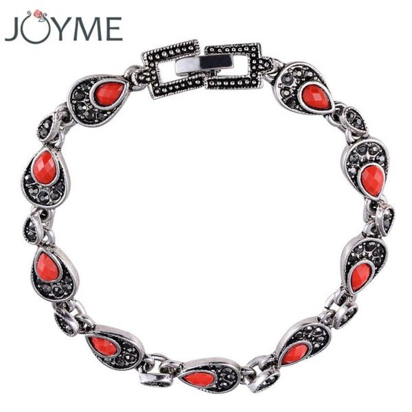tibetan silver plated vintage bracelet for women with green and red resin water drop imitation link, chain, Black
tibetan silver plated vintage bracelet for women with green and red resin water drop imitation link, chain, Black