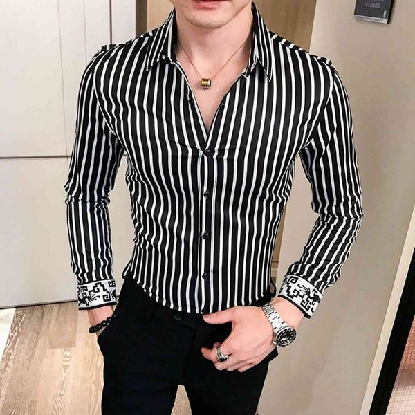 men's casual shirts autumn long sleeve stripe men slim fit dress streetwear social night club work chemise homme qq32, White;black
men's casual shirts autumn long sleeve stripe men slim fit dress streetwear social night club work chemise homme qq32, White;black