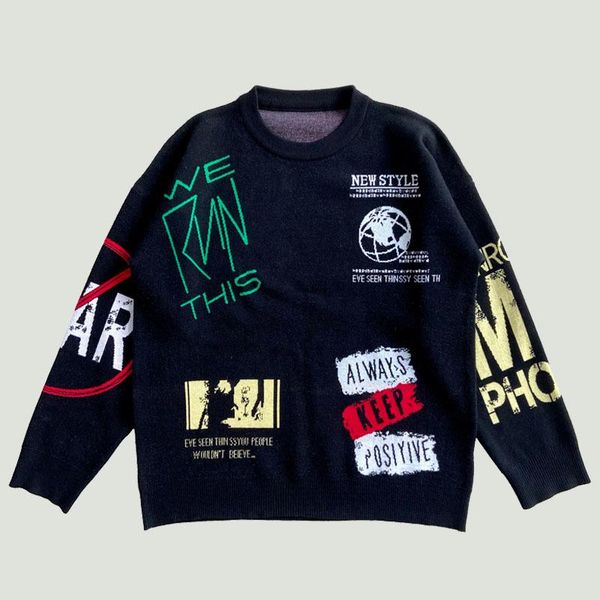 men's sweaters harajuku letters graffiti knitted mens fashion streetwear hip hop oversize loose casual pullovers sweater, White;black
men's sweaters harajuku letters graffiti knitted mens fashion streetwear hip hop oversize loose casual pullovers sweater, White;black