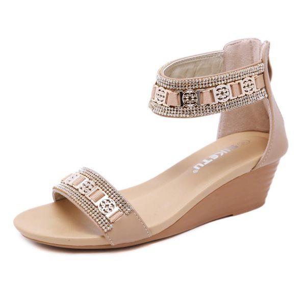 wish 2021 explosion models sandals female rhinestone metal buckle wedge zipper foreign trade large size roman, Black
wish 2021 explosion models sandals female rhinestone metal buckle wedge zipper foreign trade large size roman, Black