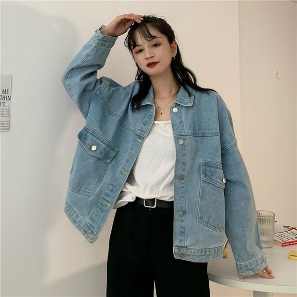 women's jackets denim jacket for women 2021 spring cotton harajuku loose large pocket single breasted female coat, Black;brown
women's jackets denim jacket for women 2021 spring cotton harajuku loose large pocket single breasted female coat, Black;brown