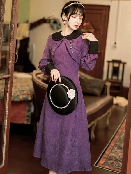 casual dresses french retro dress women 2021 spring ladies doll collar contrast rose embroidery purple long sleeved temperament, Black;gray
casual dresses french retro dress women 2021 spring ladies doll collar contrast rose embroidery purple long sleeved temperament, Black;gray