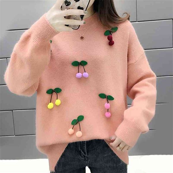 women pullovers cherry sweater 4 colors autumn winter thick o-neck knitted casual female long sleeved soft knitwear 210524, White;black
women pullovers cherry sweater 4 colors autumn winter thick o-neck knitted casual female long sleeved soft knitwear 210524, White;black