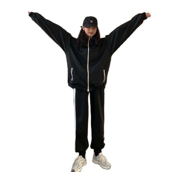 women's two piece pants spring and autumn casual sportswear suit clothing 2021 fashion loose student jacket trousers set women, White