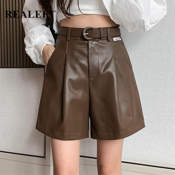 women's shorts realeft autumn winter black pu leather with belted 2021 high waist vintage pockets wide leg trouses female, White;black
women's shorts realeft autumn winter black pu leather with belted 2021 high waist vintage pockets wide leg trouses female, White;black